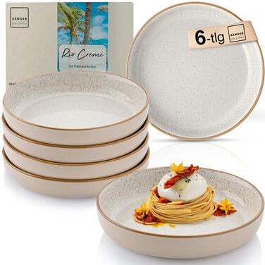 Набір посуду SÄNGER Rio 24 елементи: 6 тарілок, 6 тарілок для сніданку, 6 глибоких тарілок, 6 мисок для пасти, блакитний, Steingut, для 6 осіб