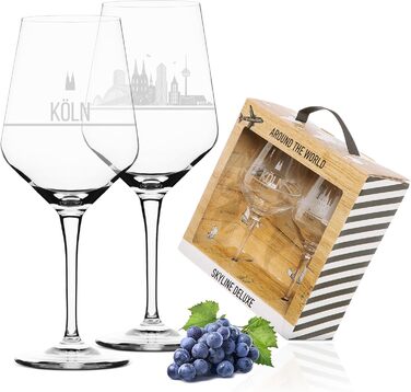 Set of 2 Cologne Wine Glasses | Gift in elegant packaging | Screen print, more detailed than engraving | Wine glass set usable as red wine glasses or white wine glasses | XL glasses as a souvenir.