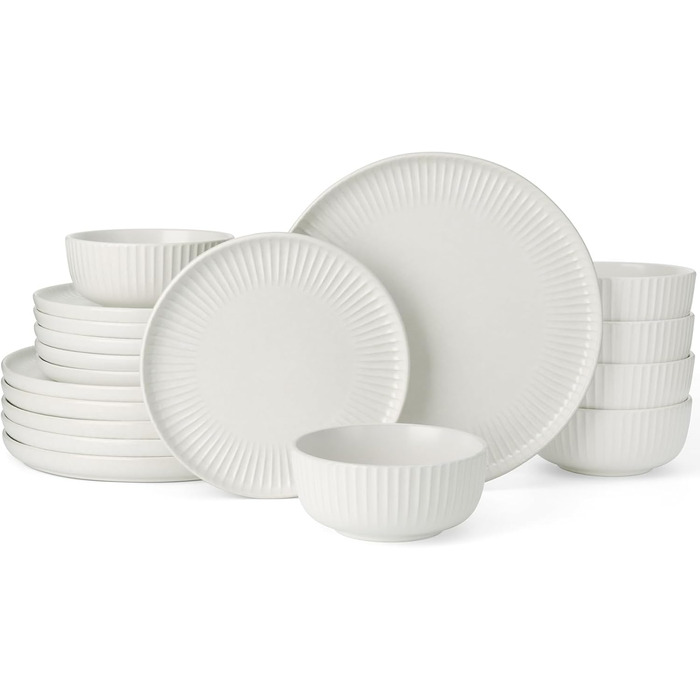 Набір посуду Starlight, 18 предметів: тарілки для 6 осіб, рельєфний, мікрохвильова піч та посудомийна машина, анти-подряпини, реактивна глазур, матовий бежево-білий
