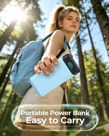 Power Bank Enerwow 27000mAh з USB-C кабелем, 4 порти, LED-дисплей, для iPhone та інших пристроїв (P300C, Синій)