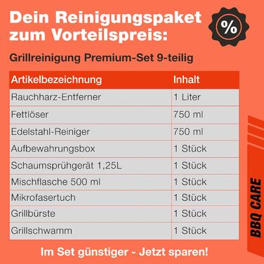 Bio-Chem Grill Cleaning and Care Set Professional Box 9-Piece: Smoke Residue Remover 1L (including spray bottle) + BBQ Cleaner 750ml + Stainless Steel Cleaner 750ml + Foam Sprayer + Grill Brush & Grill Sponge