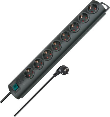 Мережевий фільтр Brennenstuhl Primera-Line 8-фазний з вимикачем та 2м кабелем, кут розташування розеток 90° (чорний)