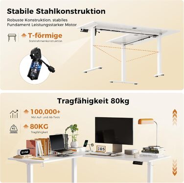 Ергономічний кутовий стіл Agilestic з регулюванням висоти, 160 x 140 см, електричний, білий