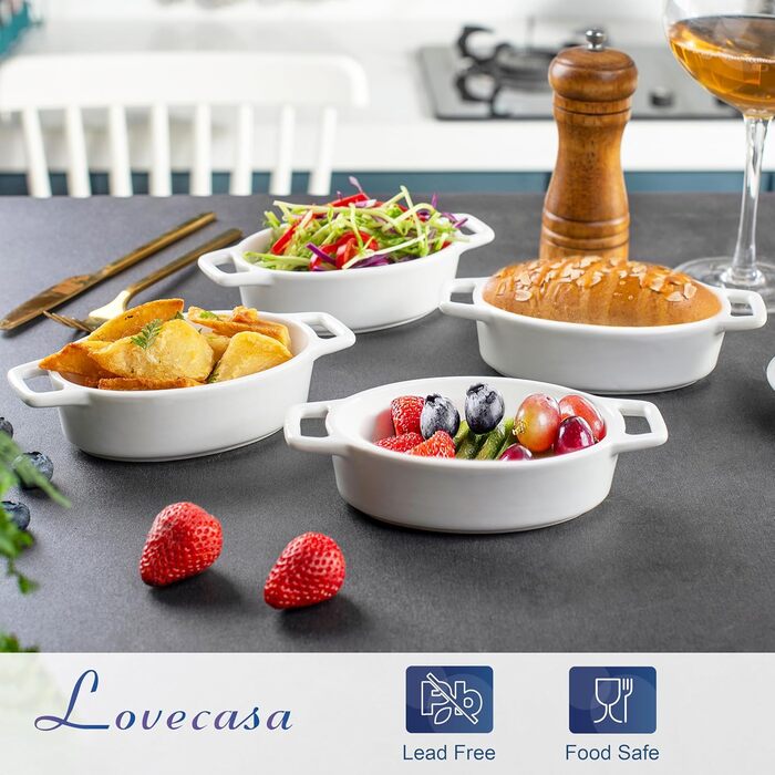 Керамічна форма для запікання LOVECASA, овальна, 4 шт., 210 мл, біла — для крем-брюле, десертів, суфле