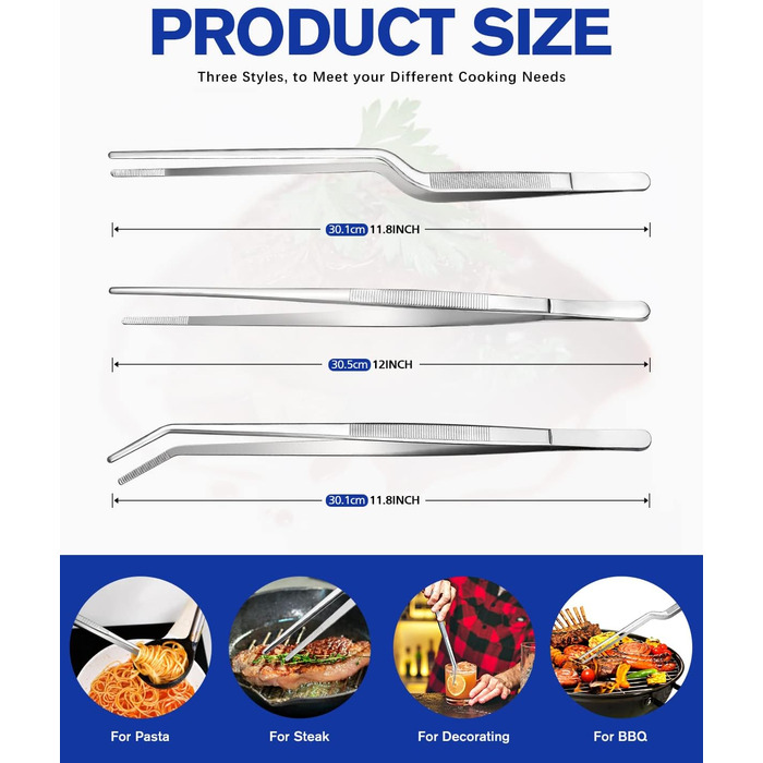 Набір кухонних пінцетів 10 дюймів, професійний, нержавіюча сталь, для приготування, декорування та BBQ