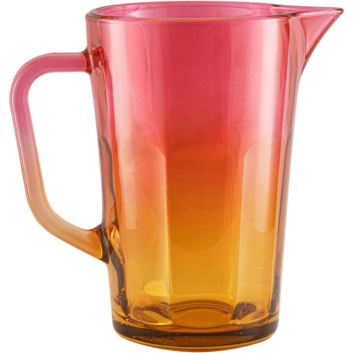 Water Carafe Glass 1 Liter with Comfortable Handle Colorful Water Pitcher 19 cm Glass Jug Orange Pink Glass Pitcher Water Carafe Glass Carafe Pitcher Glass Jug 1l | Gigi Magical Sunrise