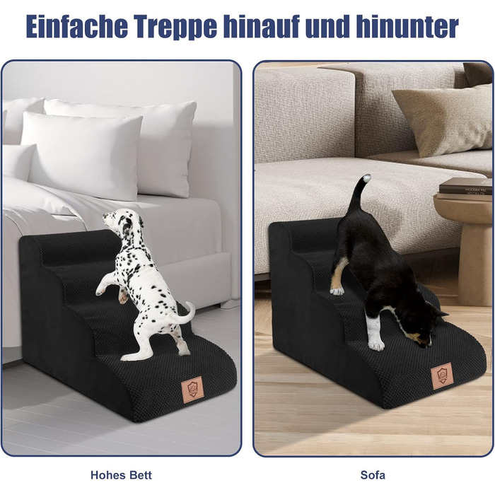 Dog Stairs, Dog Stairs 50cm High, Pet Stairs 4 Steps, Removable Non-Slip Foam Dog Ramp, Dog Stairs for Small Dogs and Cats, Washable Cat Stairs (Pet Stairs 4 Steps, black)