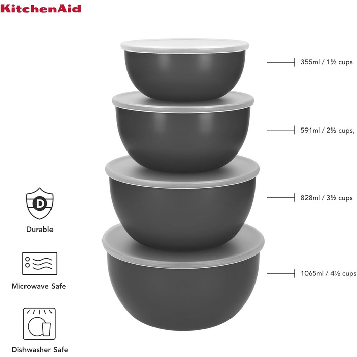 KitchenAid 3-Piece Nesting Mixing Bowls - Charcoal Gray (4pc Meal Prep Bowls)
