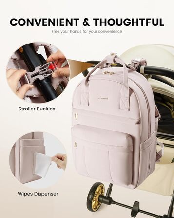 LOVEVOOK Рюкзак-переноска для мами та тата, рюкзак для підгузників з пеленальною підкладкою, сумісний з візком, великий, для подорожей, бежевий