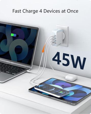Універсальний адаптер LENCENT з USB зарядкою 45W, 4 порти (2x USB-A, 2x USB-C) - EU/US/UK/AU