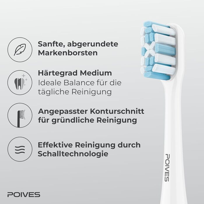 Електрична зубна щітка POIVES P1 Pro з датчиком тиску, 72000 рухів, 4 роки гарантії, 111 днів без ризику, тривалий час роботи акумулятора, колір Midnight Blue (Silk White)