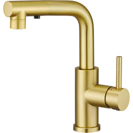 Кран кухонний CREA з 3 функціями: душ, висувний вилив, поворот 360°, матове золото (щітковане)