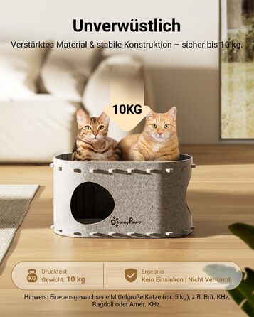 Будиночок для котів з фетру, лежанка для котів, будиночок-печеричка, 58 x 33 x 30 см, ігровий, зимовий, захист кігтів, сірий (один)