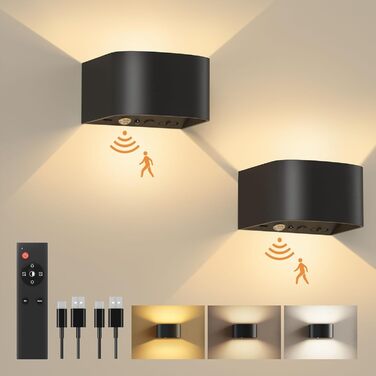 LED-стінна лампа FULEN з датчиком руху, пультом ДУ, 3 кольори, регулювання яскравості, 2 шт.