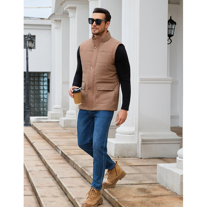 Xnova Тепла зимова жилетка для чоловіків з флісовою підкладкою Sherpa, жилетка-куртка, для полювання, роботи, на відкритому повітрі, хакі, розмір L