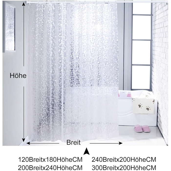Штора для душу миюча Peva 300x200 см в білу крапку, антигрибкова, прозора для ванної кімнати