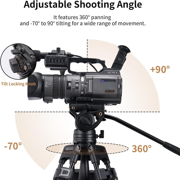 Штатив відео Cayer BF30L з пливним кріпленням, 73' (22м) – міцний штатив для DSLR, відеокамер, камер (13.2 кг)