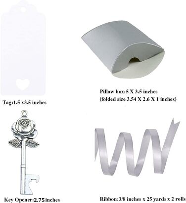 Aokbean 50pcs Wedding Key Bottle Openers Vintage Rose Flower Shape Gifts for Guest Gift Set with Candy Boxes, Thank You Tags and Ribbon (Antique Silver)