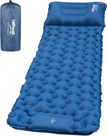 HiiPeak Self-Inflating Sleeping Pad High Camping Air Mattress with Integrated Headrest Outdoor Camping Mat Sleep Mat Small Pack Size with Foot Pump Air Cell Pad Inflatable Blue