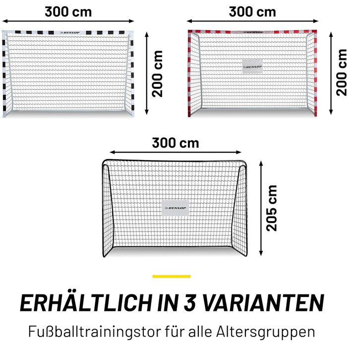 Ворота футбольні Dunlop 240x160x85/120x300x200 см - Металеві, для тренувань, всі вікові групи, просте встановлення (Чорний, 300x205x120 см)