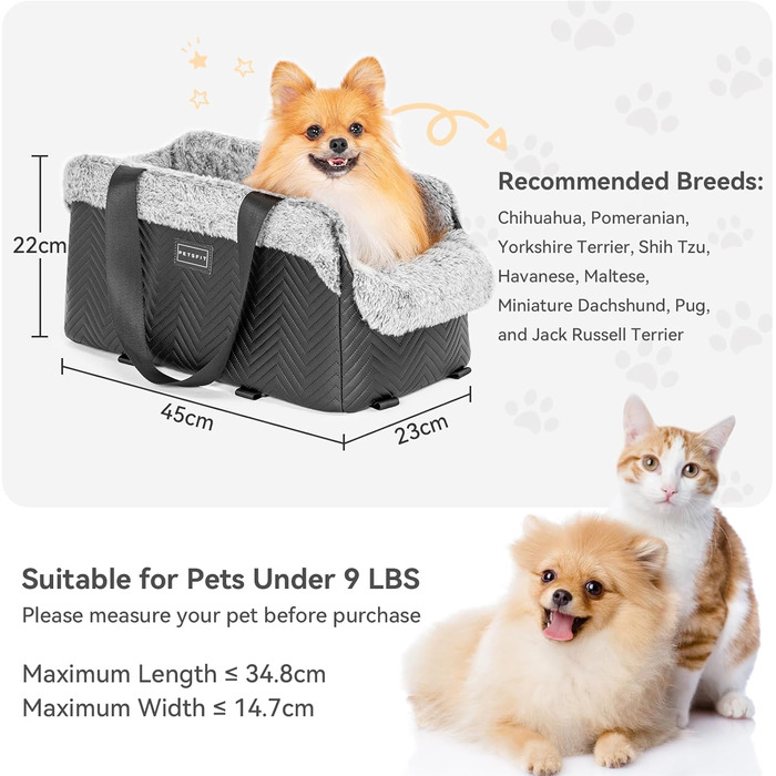 Автокрісло для собак PETSFIT, чорне, для маленьких собак до 5 кг, з захисними гаками