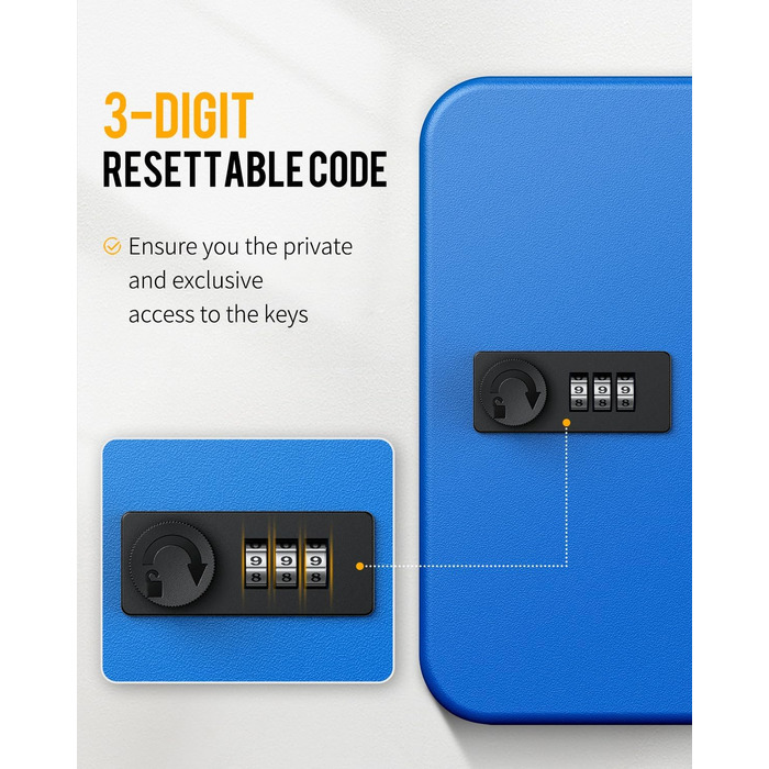 Шкафчик для ключів Uniclife на 60 позицій з комбінацією та ключовим замком, регульовані полиці, цифрова скринька, органайзер ключів (блакитний)