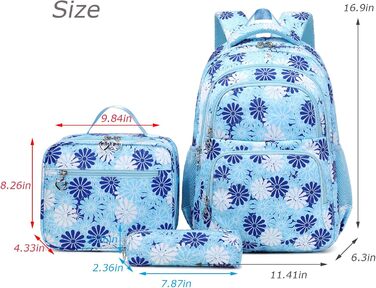 Шкільний рюкзак ZHIERNA для дівчаток-підлітків: набір з ланч-боксом та пеналом, блакитний