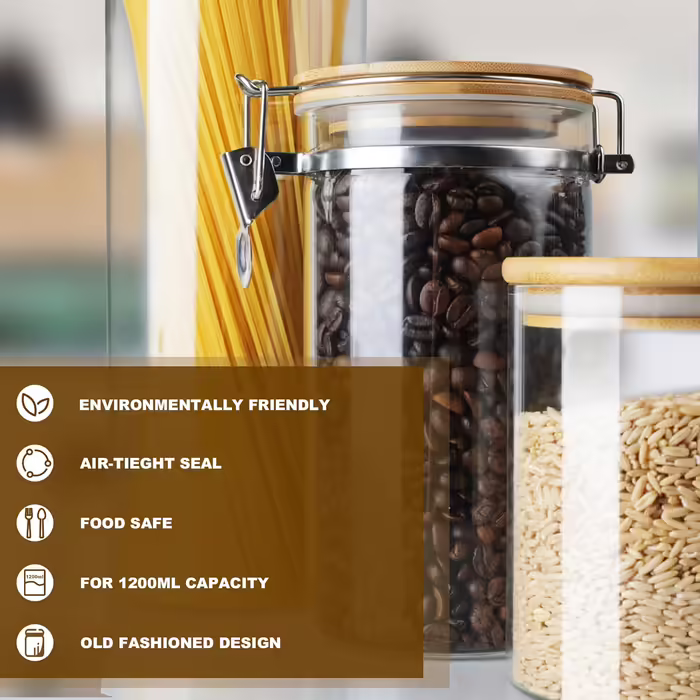 LIBWYS Airtight Storage Jars Coffee Containers with Clamp Lids Square Glass Storage Canisters (2pcs)