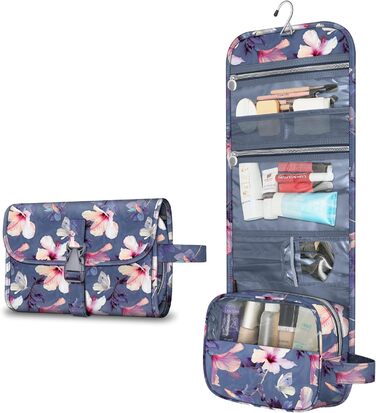 Fintie Косметичка-органайзер для подорожей, водонепроникна, велика, з кишеньками для дівчат та жінок (Квітка гібіскус)