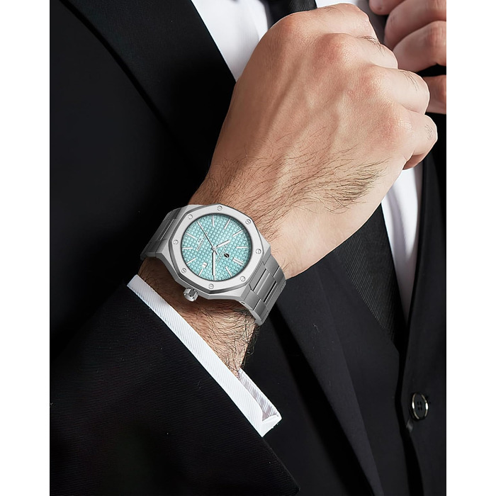 Годинник SAPPHERO для чоловіків: водостійкий годинник з нержавіючої сталі, кварцовий механізм, дата, срібний колір, бізнес-стиль