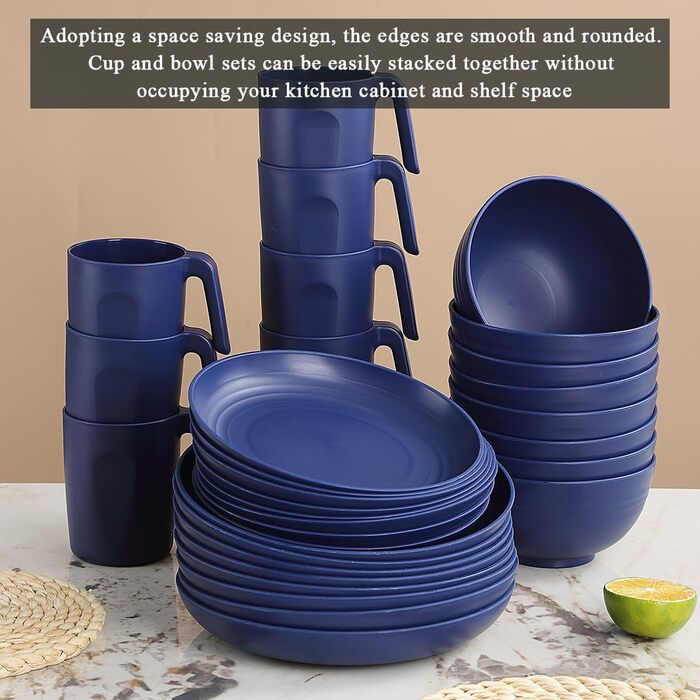 Набір посуду Berglander з білого пластику (24 шт) для 6 осіб: тарілки, миски, чашки | Berglander