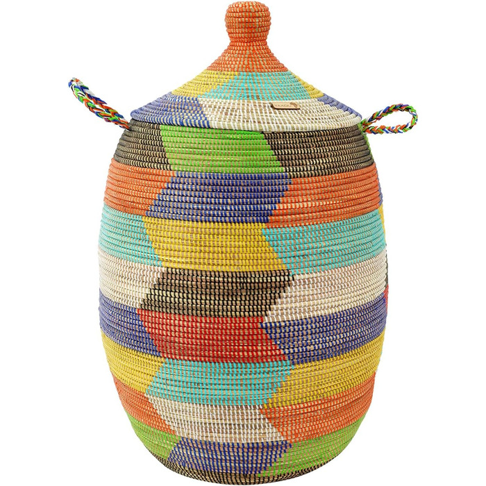 YAADU Laundry Basket with Lid 100L - XXL Laundry Collector, Large Laundry Basket, Laundry Container, Laundry Bin, Basket with Lid, Laundry Boxes, African Basket, Ubuntu Model (Colorful)