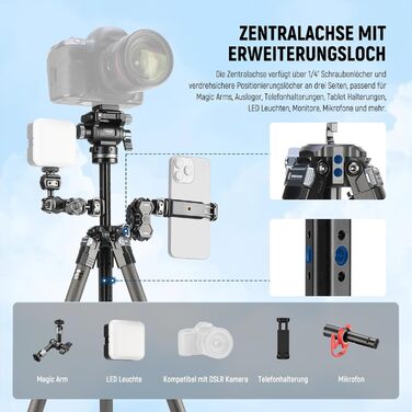 Штатив для камери NEEWER BASICS 77' з моноподом, кульковою головкою 360°, QR-пластиною Arca, компактний, легкий, алюмінієвий, для подорожей, відеозйомки, максимальне навантаження 6 кг (LT37)