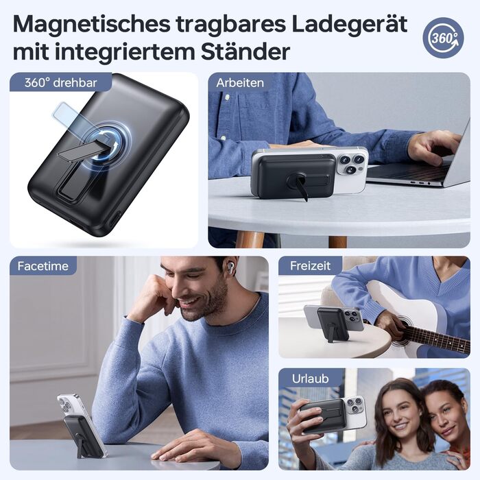 Powerbank MagSafe 12000mAh з LED-дисплеєм, 22.5W PD, USB-A вихід, Type-C вхід/вихід, чорний