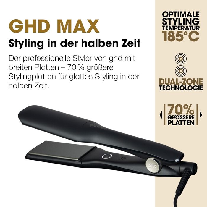 Випрямляч для волосся ghd Max Black - для довгого, товстого та кучерявого волосся