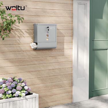 Поштовий ящик WOLTU з газетницею та оглядовим вікном, персоналізований, настінний, з замком та 2 ключами, сірий, 37x37x10.5 см