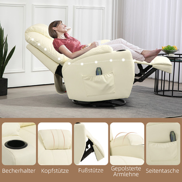 HOMCOM Electric Recliner with Massage Function, 330 lbs Weight Capacity, TV Recliner with Reclining Function, Remote Control, Cream White