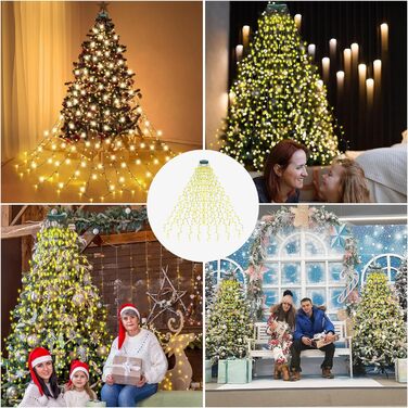 Льохтеркетка Withosent для ялинки, 2м, 400 LED, з кільцем, IP44, пам'ять, вологостійка, 8 режимів, тепле біле світло, для декору ялинки в приміщенні та на вулиці