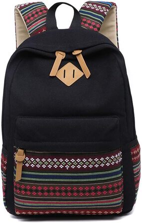 Жіночий/Дівчачий Рюкзак у Стилі Vintage з Смугами. Чорний рюкзак для підлітка, дівчини, студентки. З канвасу.