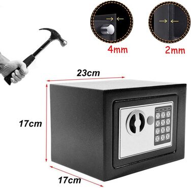 Сейф для ключів Tresor з ключовим та кодовим замком - 31 x 20 x 20 см, вологостійкий меблевий сейф для дому, офісу, готелю - чорний