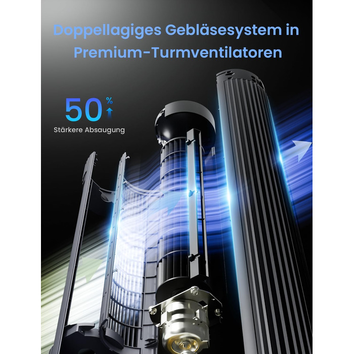 Турбовентилятор AIRMATE: 12 швидкостей, пульт ДУ, 10 м/с, 110 см, 3 режими, таймер 12 год, LED дисплей, 40W, сірий