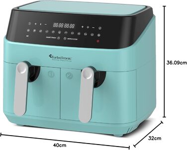 TurboTronic Подвійна цифрова аерофритюрниця XXL 9 л, 12 програм, подвійна камера 2×4,5 л, фритюрниця без олії, синя