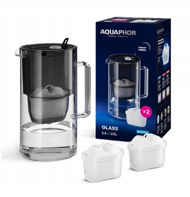 Скляний фільтр-кувшин Aquaphor Glass 2,5 л + 2 картриджі Maxfor+ Mg, чорний
