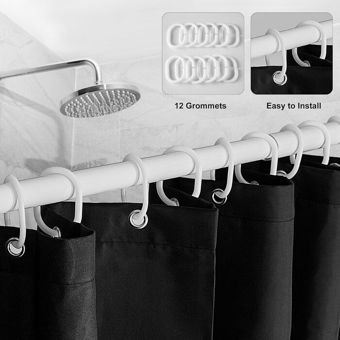 Шторка для душу DUFU, водонепроникна, миється | Швидковисихаюча тканина з поліестеру з 12 гачками | Напівпрозора захисна шторка для ванни (180x200 см, Темно-сірий) (Чорний 180x200 см)