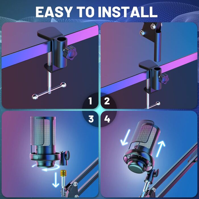 Професійний мікрофон-конденсаторний комплект, 192kHz/24 USB для геймінгу, стрімінгу, подкастингу, караоке. З поп-фільтром.