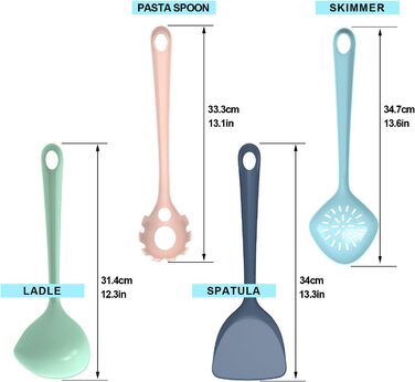Empava Kitchen Helper Set of 4 - (Turner, Ladle, Slotted Spoon, Spaghetti Spoon) Kitchen Utensils, Turner Plastic, Ladle, Skimmer, Spaghetti Spoon, Kitchen Helpers