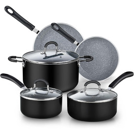 Набір кухонного посуду Cook N Home з антипригарним покриттям, мармур, 8 предметів