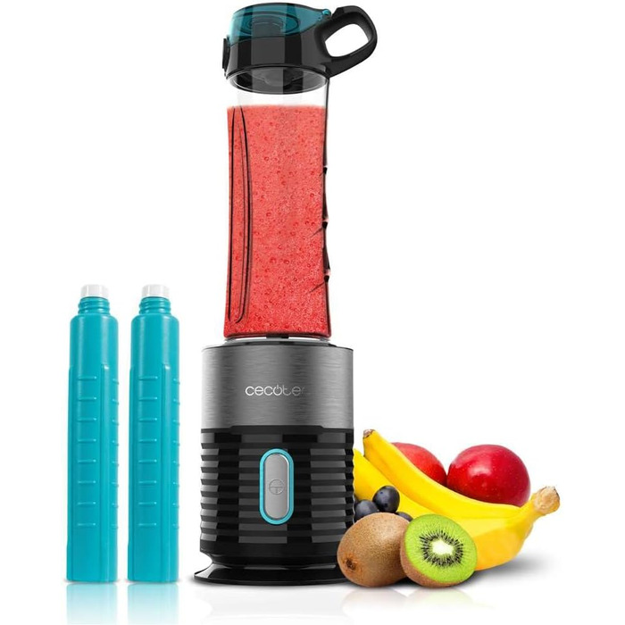 Cecotec EasyGo Portable Single Blender - Power Titanium 300 | Ice Crushing, 350W, 4 Titanium-Coated Blades, 2 Cooling Tubes, 2 Bottles, 2 Lids