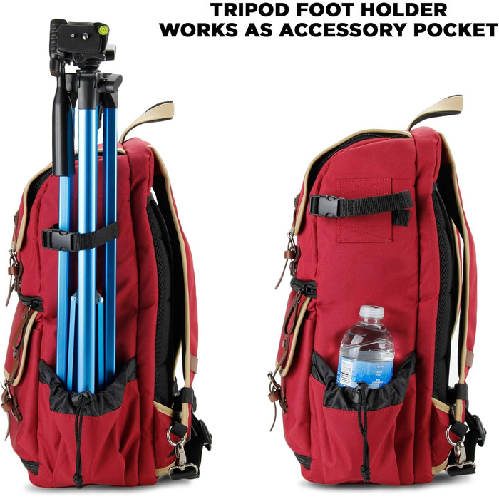 GOgroove Рюкзак для камери: DSLR рюкзак для подорожей, з відділенням для ноутбука та штатива, вологостійкий, червоний