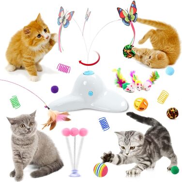 18 PCS Interactive Automatic Butterfly Cat Toy with Kitten Play Balls for House Cats Adults - 18 Pack Gift